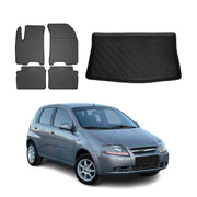 Fußmatten & Kofferraumwanne Set für Chevrolet Kalos 2005-2008 Gummi Schwarz 5x