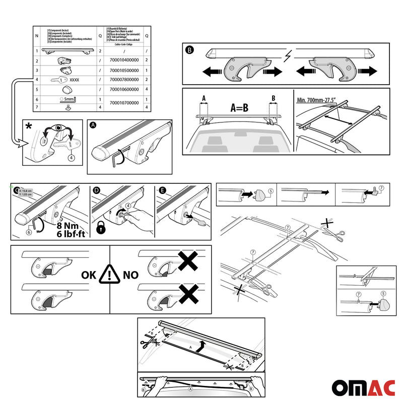 Menabo roof rack for Chevrolet Spin 2012-2025 90kg aluminum silver 2-piece