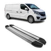 Alu Seitenschweller Trittbretter für Opel Vivaro 2014-2019 L2 Langer Silber 2tlg