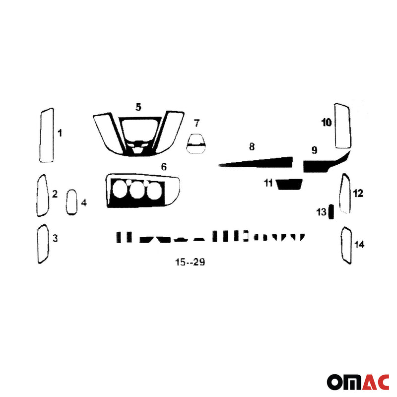 Innenraum Dekor Cockpit für Ford Transit 2014-2024 Wurzelholz Optik 30tlg