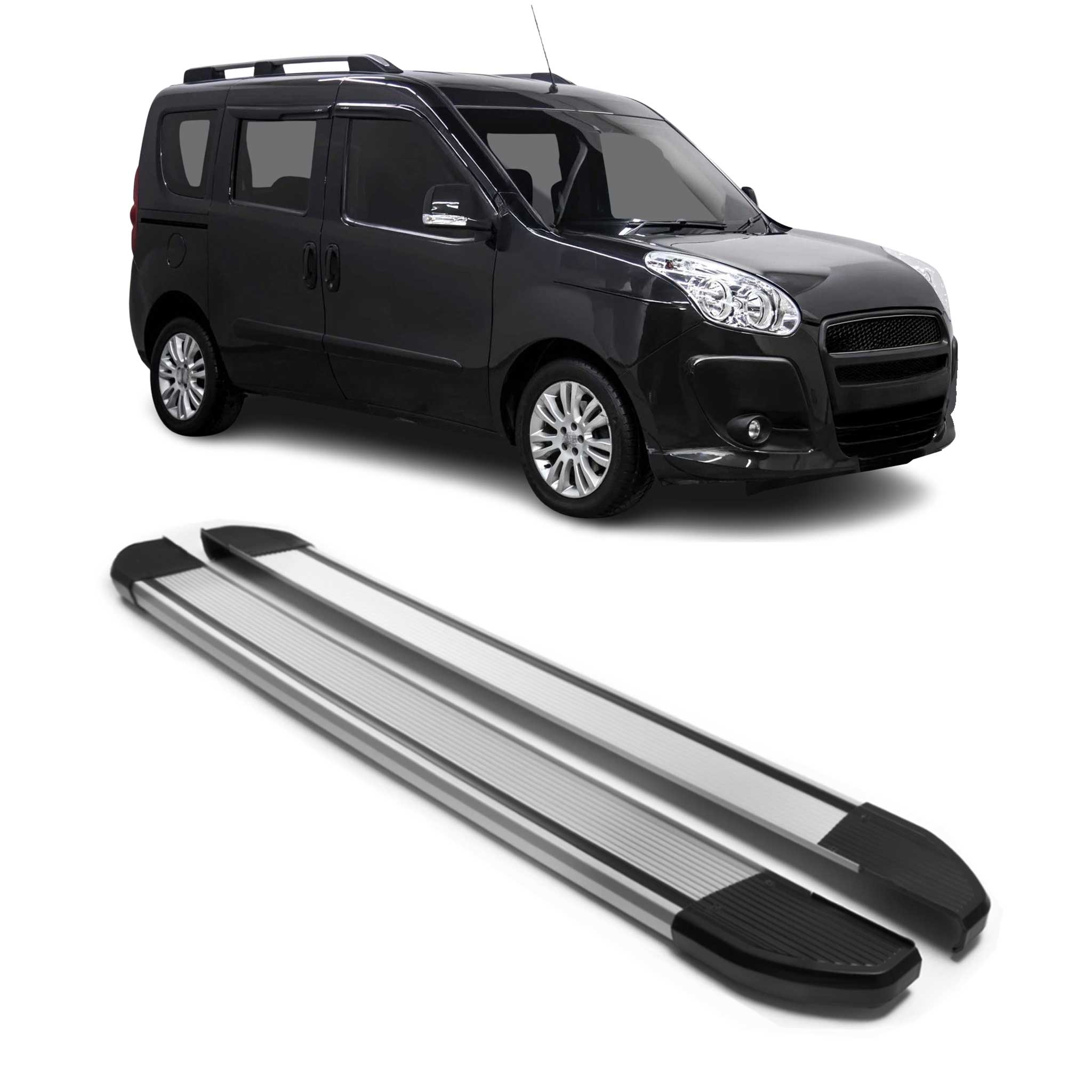 Alu Seitenschweller Trittbretter für Fiat Doblo 2010-2021 Kurzer Silber 2tlg