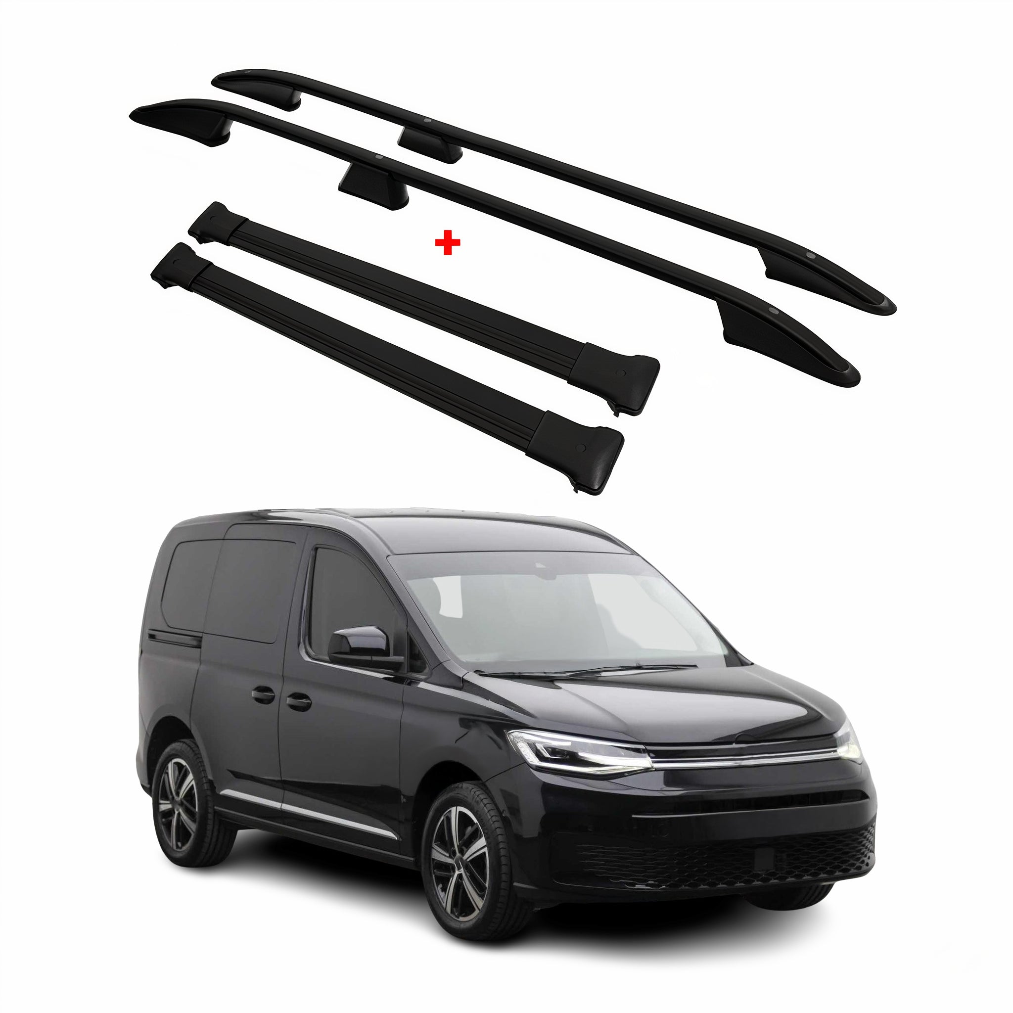 Dachreling + Dachträger SET für VW Caddy 2020-2026 L1 Kurzer Schwarz 4tlg