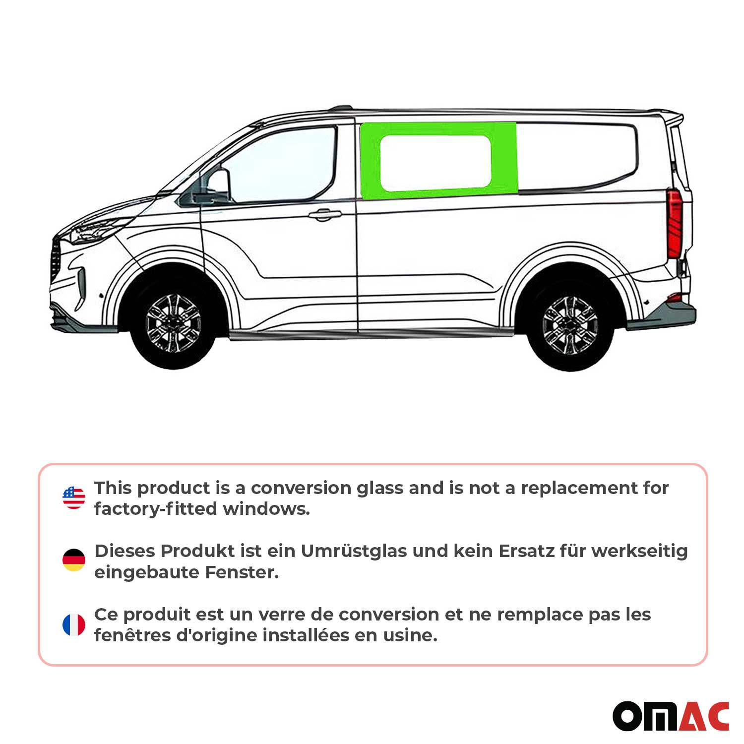 Seitenfenster Vorne für Ford Transit Custom V710 2023-2026 Links L1 L2 Dunkel