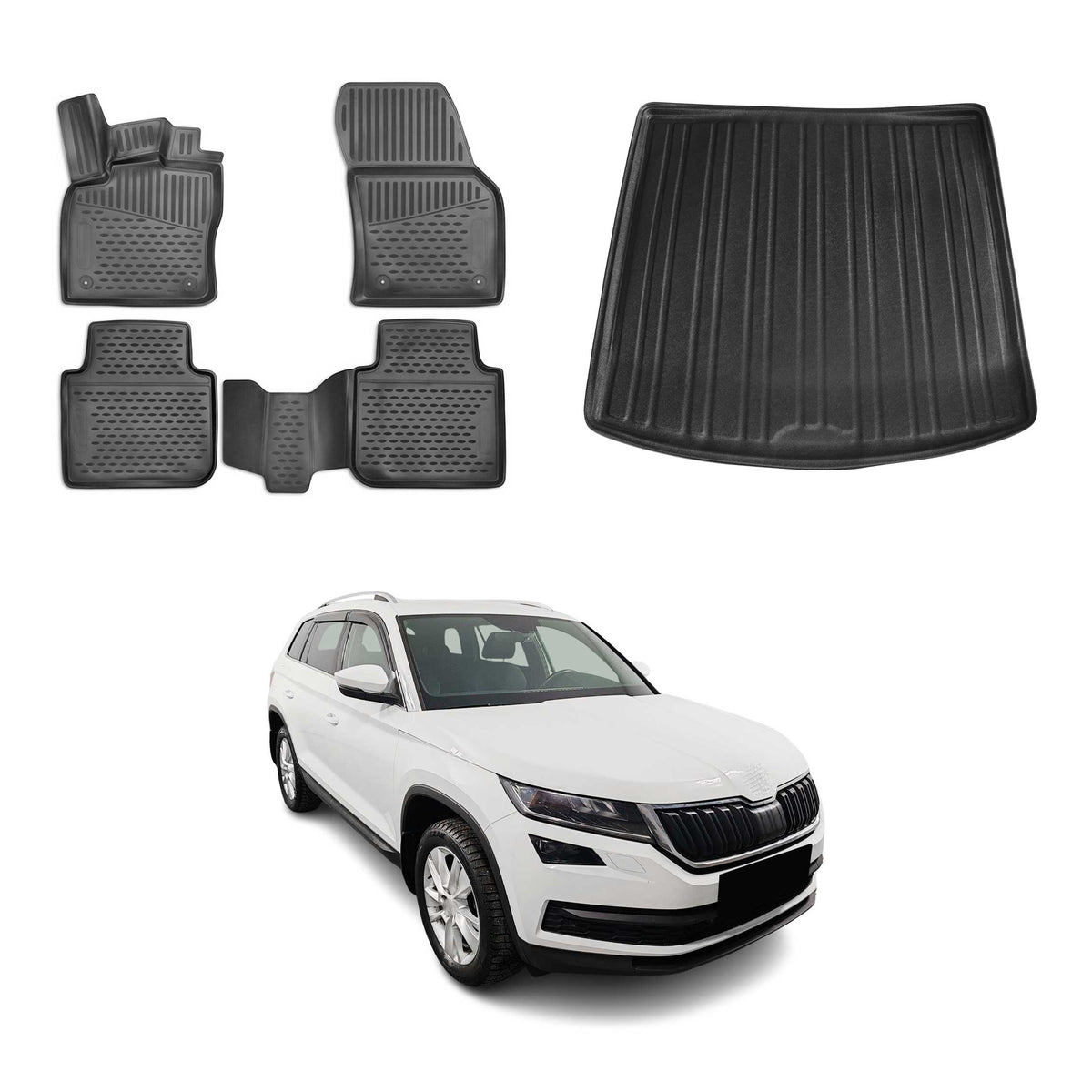 OMAC Fußmatten & Kofferraumwanne Set für Skoda Kodiaq I 2016-2024