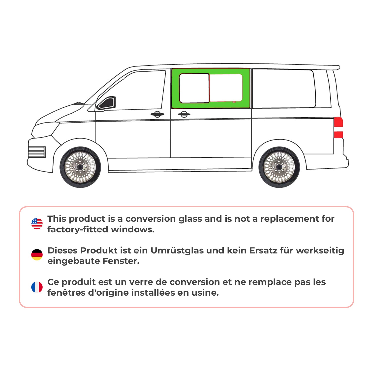 Seitenfenster für VW T6 T6.1 2015-24 Schiebefenster Links Auto Schiebetür L1 L2