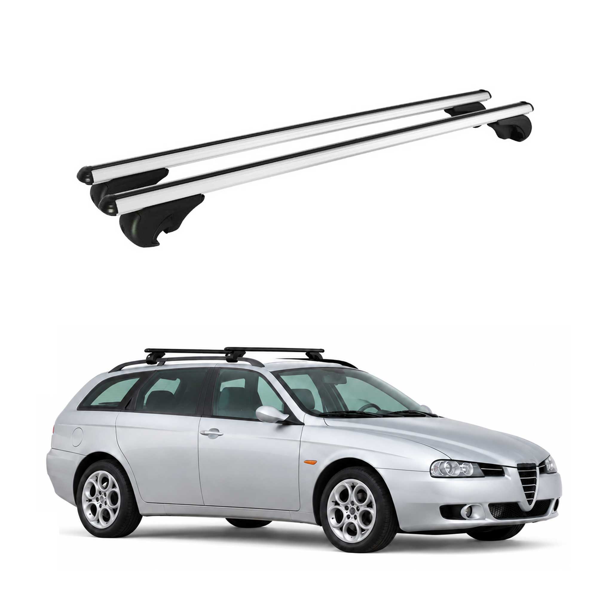 Dachträger Grundträger für Alfa Romeo 156 Crosswagon 2004-2007 TÜV Alu Silber 2x