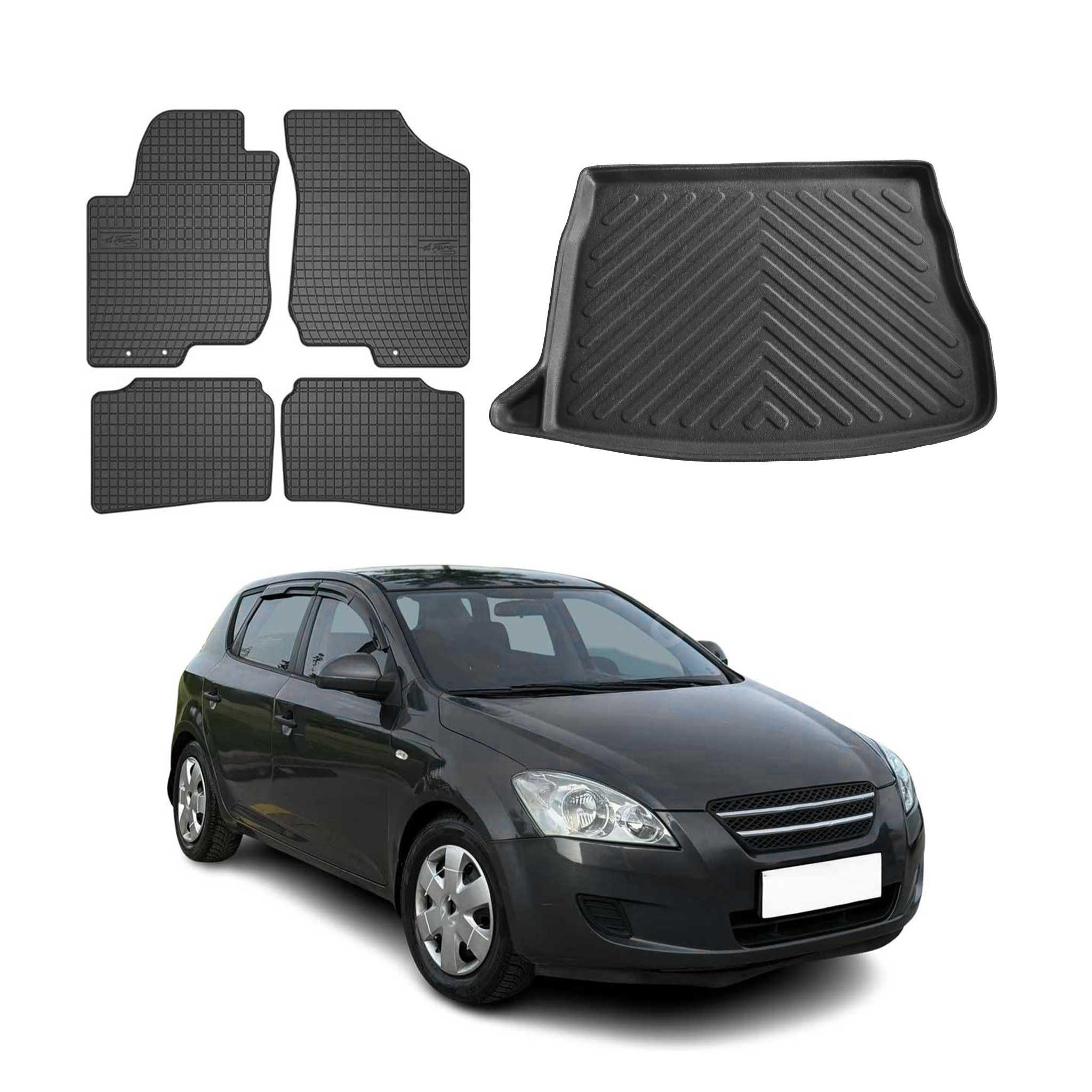 Fußmatten & Kofferraumwanne Set für Kia Ceed 2006-2012 Gummi TPE Schwarz 5x