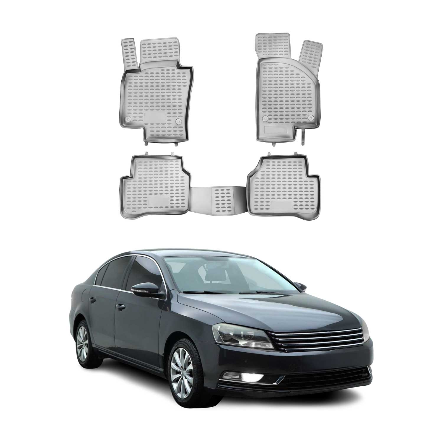OMAC Gummimatten Fußmatten für VW Passat B7 2011-2015 TPE Automatten Grau 4x