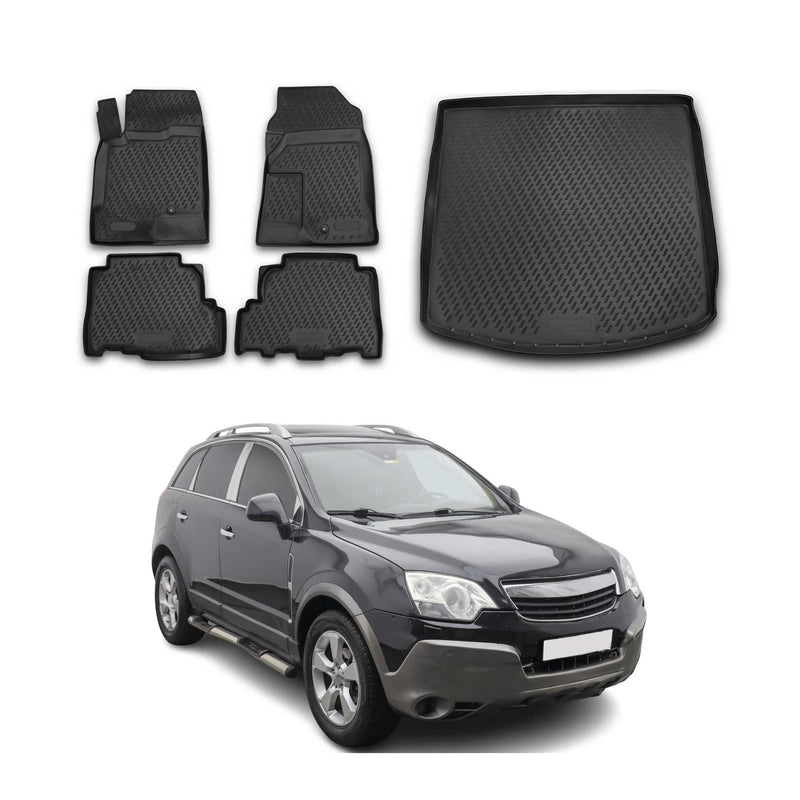 Fußmatten & Kofferraumwanne Set für Opel Antara 2006-2017 Gummi TPE Schwarz 5x