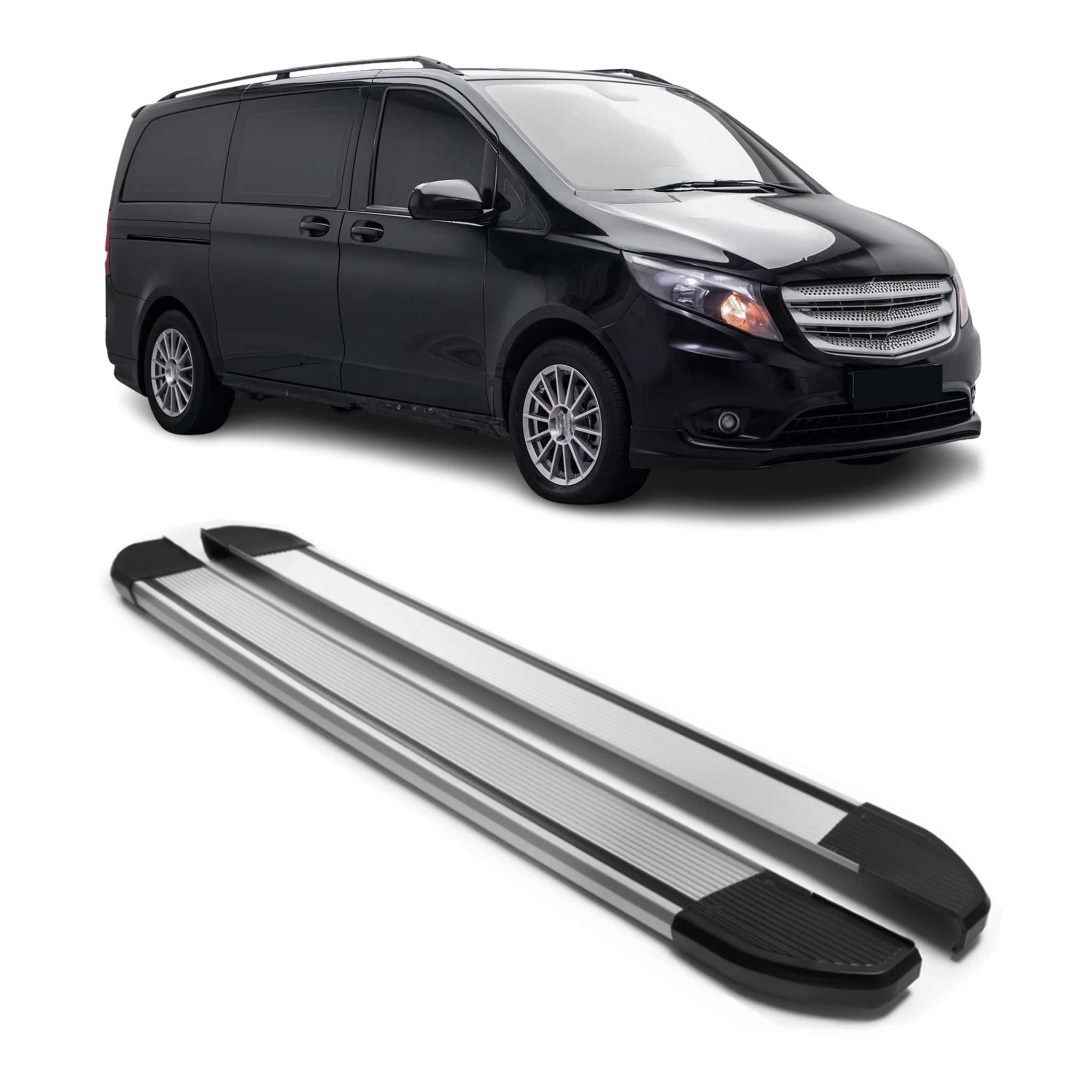 Alu Schweller Trittbretter für Mercedes Vito Klasse W447 2014-2026 Kurzer Grau