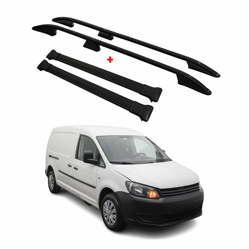 Dachreling + Dachträger für VW Caddy 2010-2015 L2 Langer Radstand Alu Schwarz 4x