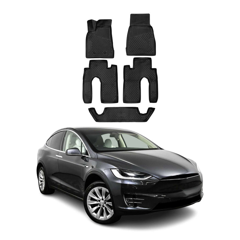 OMAC Gummimatten Fußmatten für Tesla Model X 2016-2020 TPE Automatten Schwarz 5x
