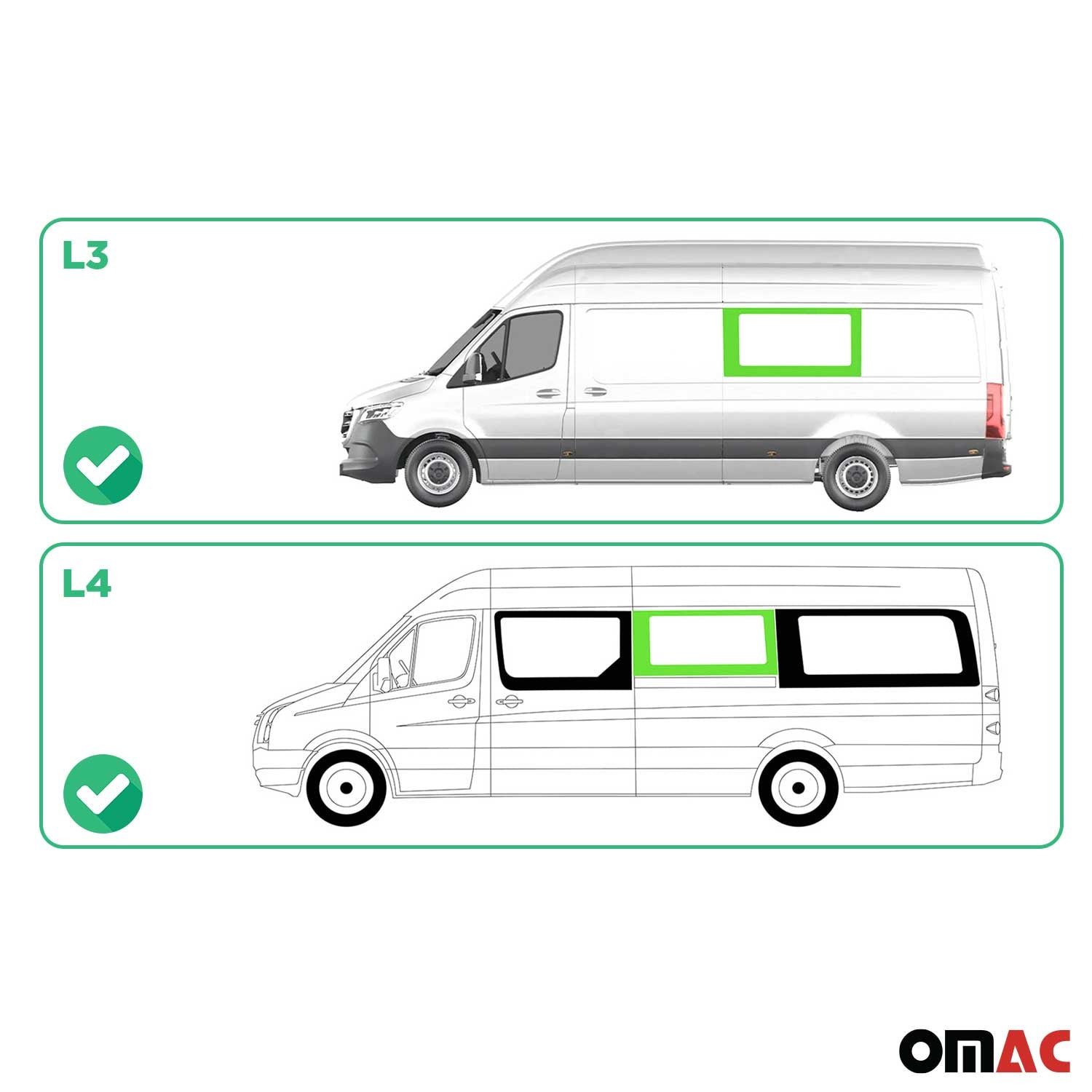 Seitenfenster für Mercedes Sprinter W907 2018-2026 L3 L4 Links Mittel Fenster