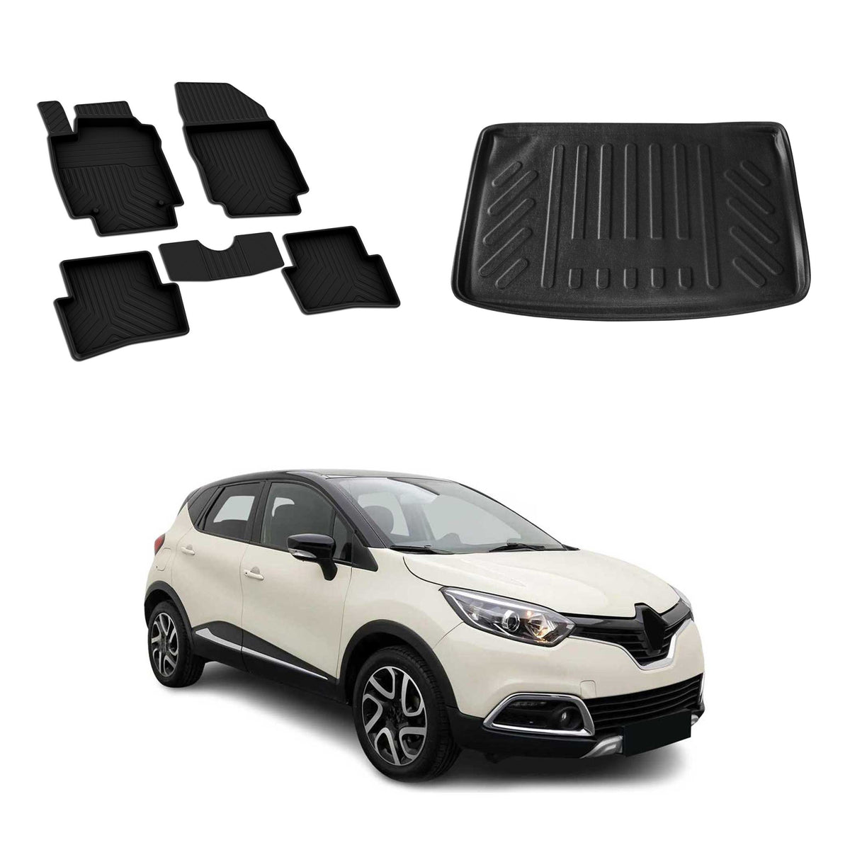 OMAC Fußmatten & Kofferraumwanne Set für Renault Captur 2013-2019 Schwarz