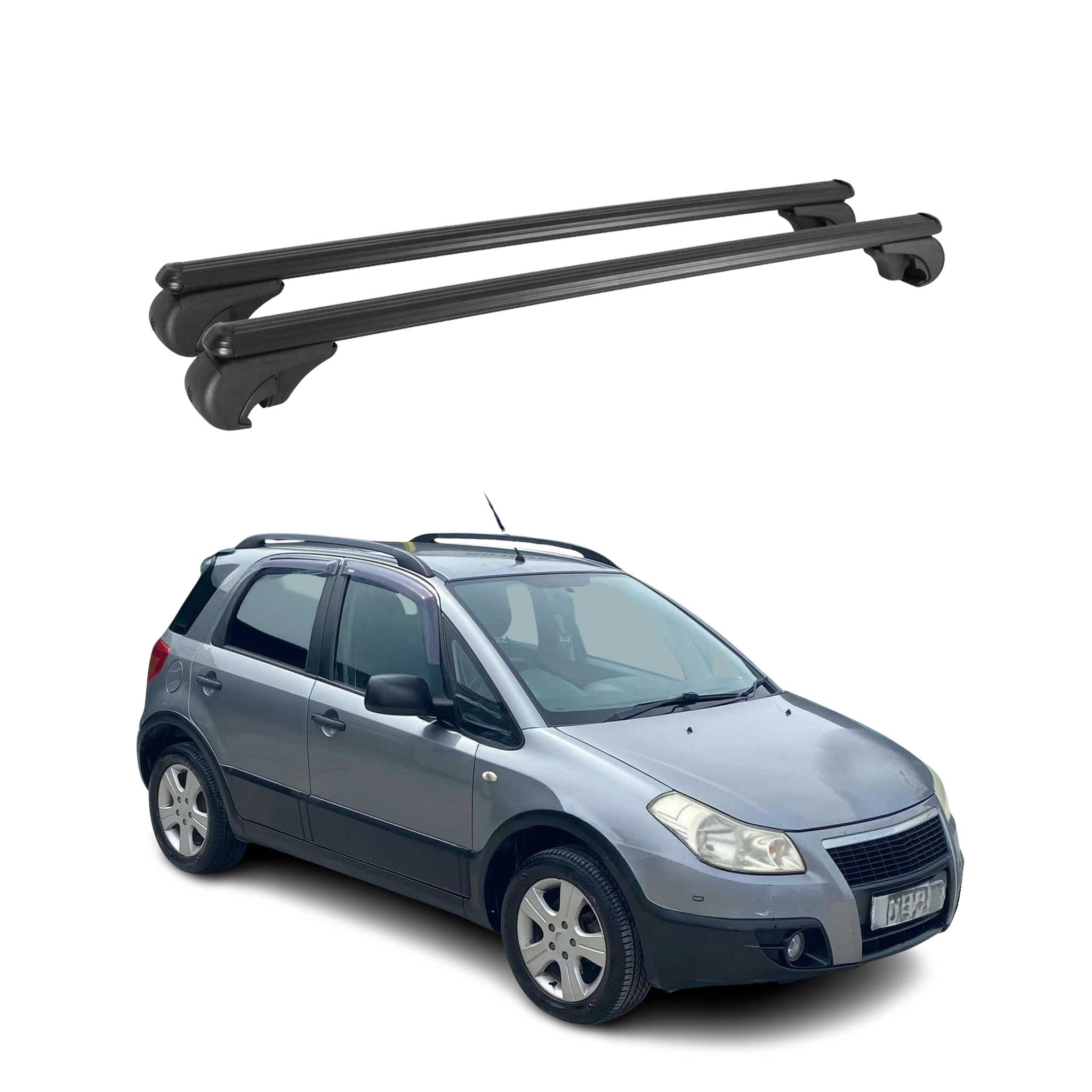 Dachträger Grundtäger für Fiat Sedici 2005-2014 75kg Aluminium Schwarz 2 tlg