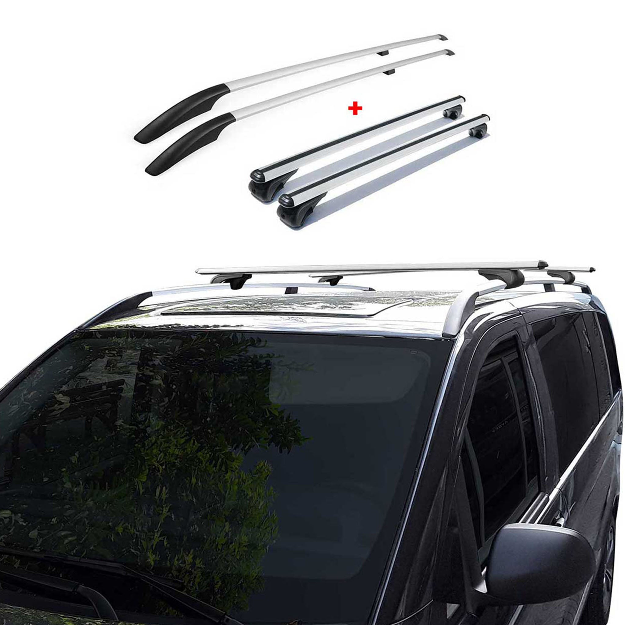 Dachreling + Dachträger SET für VW Caddy 2020-2026 Kurzer Aluminium Silber 4tlg