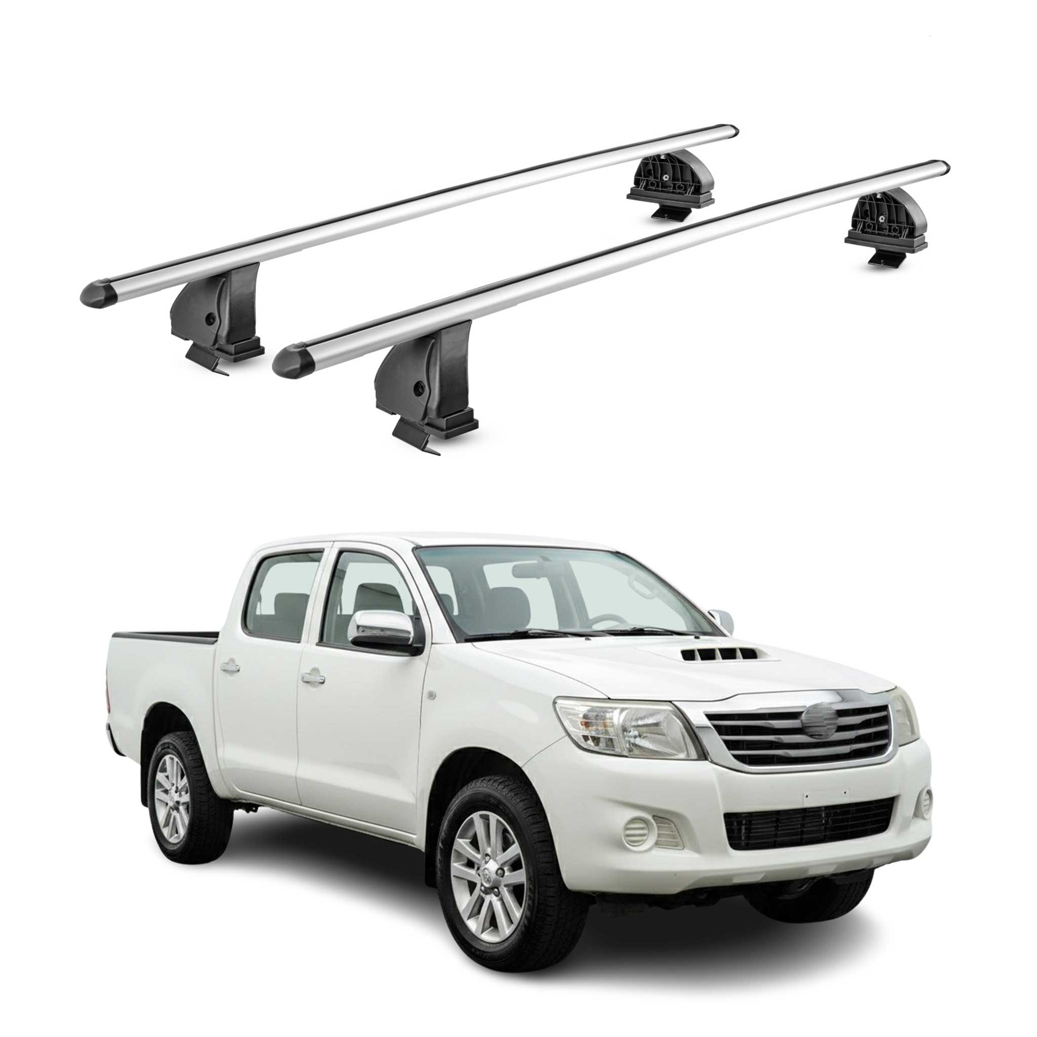 Alu Dachträger für Toyota Hilux mk7 2005-2015 4Tür TÜV T-Nut 75 kg 2tlg Silber