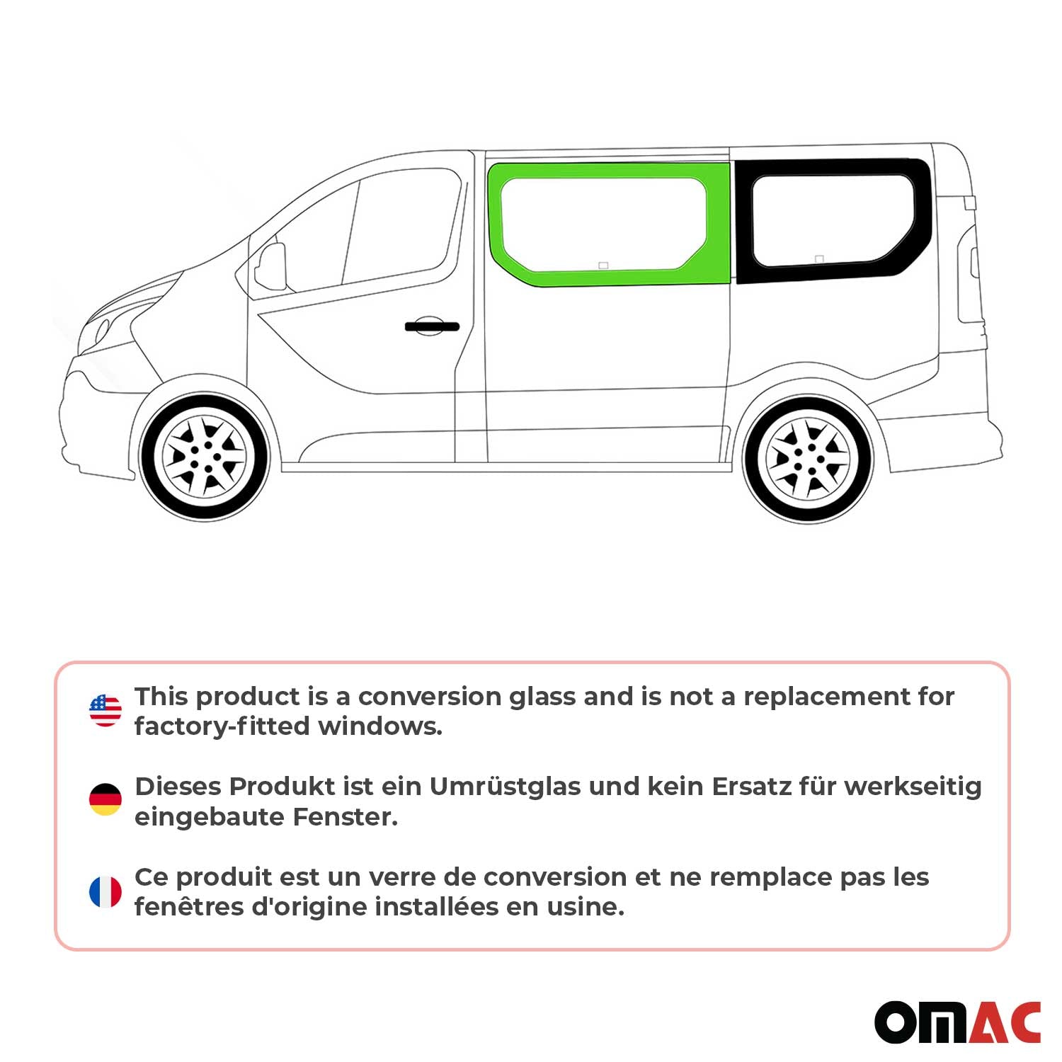 Seitenfenster Auto Fenster für Renault Trafic 2014-26 L1 L2 Kasten Links Schwarz