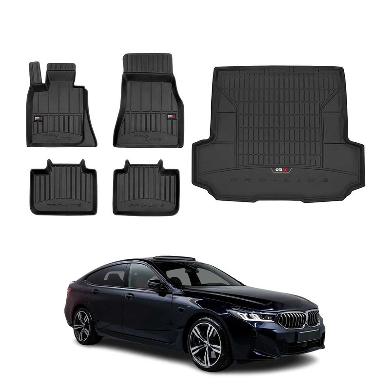 OMAC Fußmatten & Kofferraumwanne Set für BMW 6er G32 2017-2025 Gummi Schwarz 5x