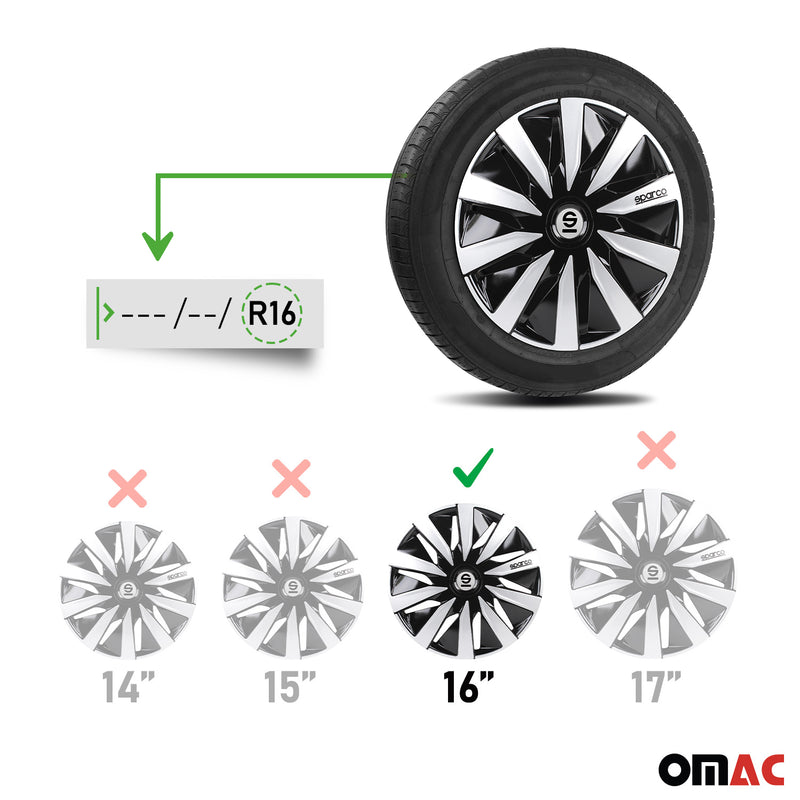 Radkappen Radzierblenden Sparco Lazio 16" Zoll Abdeckung Set Schwarz Silber 4x