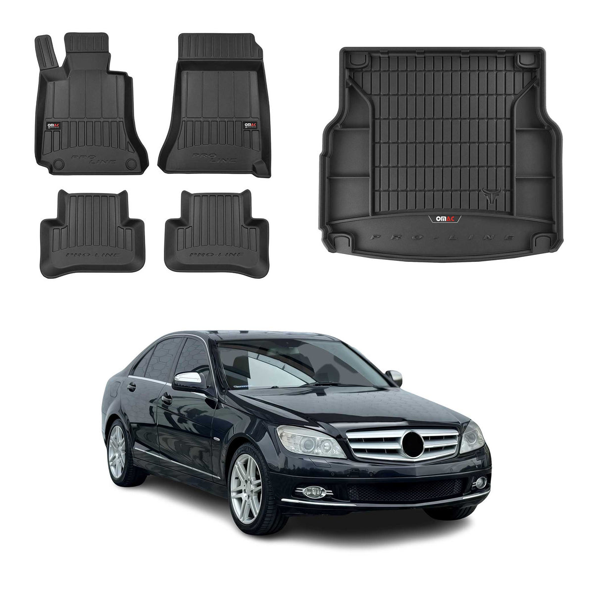 OMAC Fußmatten & Kofferraumwanne Set für Mercedes C Klasse S204 2007-2014