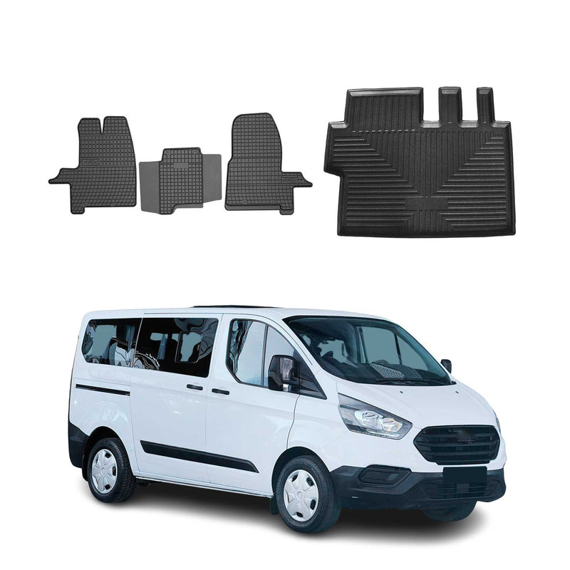 Fußmatten & Kofferraumwanne Set für Ford Tourneo Custom 2012-2024 Gummi TPE 4x
