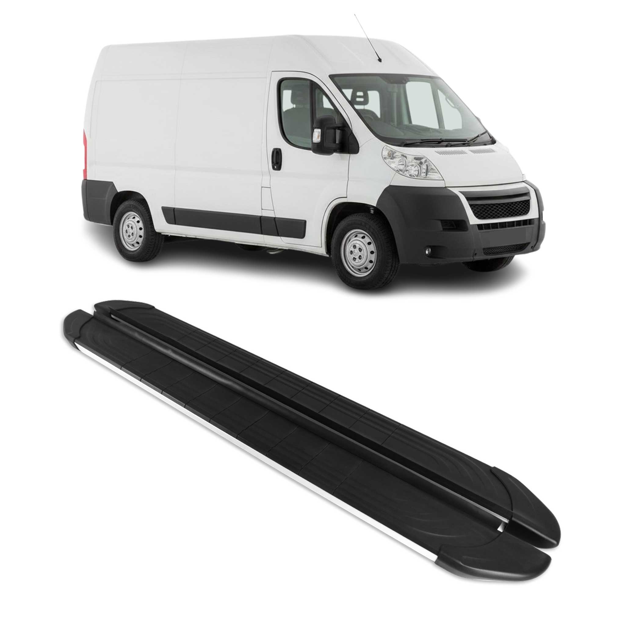 Trittbretter Seitenschweller für Citroen Jumper 2006-2026 L2 Alu Schwarz Grau