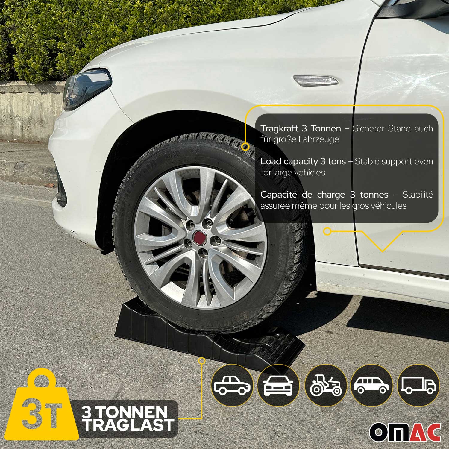 Auffahrrampe Autoreifen Heben Stabilisierung für PKW Wohnwagen 3,5 Tonnen Set