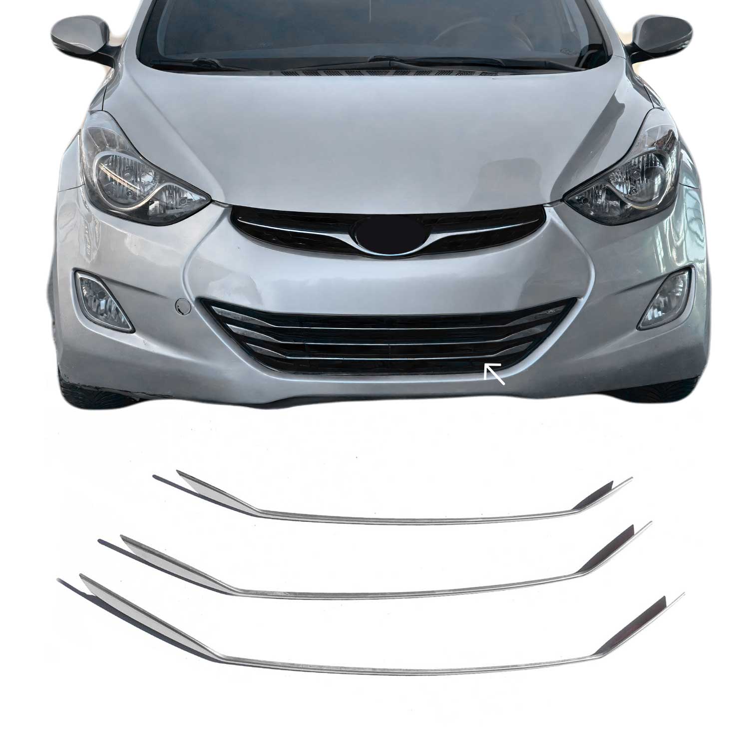 Kühlergrill Leisten Grillleisten für Hyundai Elantra 2011-15 Edelstahl Chrom 3x