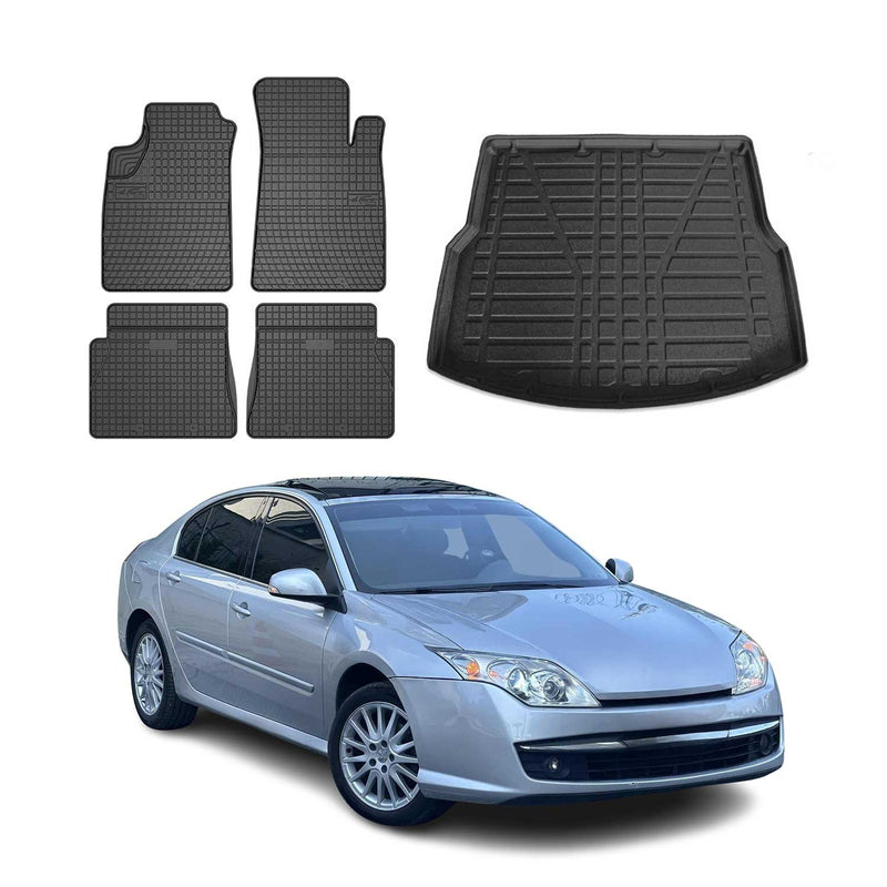 Fußmatten & Kofferraumwanne Set für Renault Laguna 2008-2015 Gummi Schwarz 5x