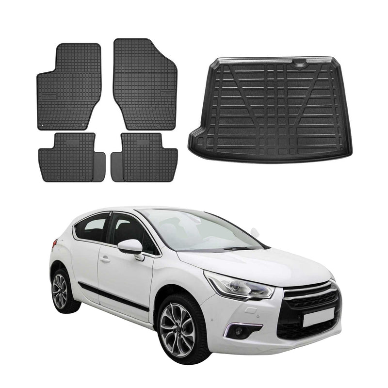Fußmatten & Kofferraumwanne Set für Citroen DS4 2011-2015 Gummi TPE Schwarz 5x