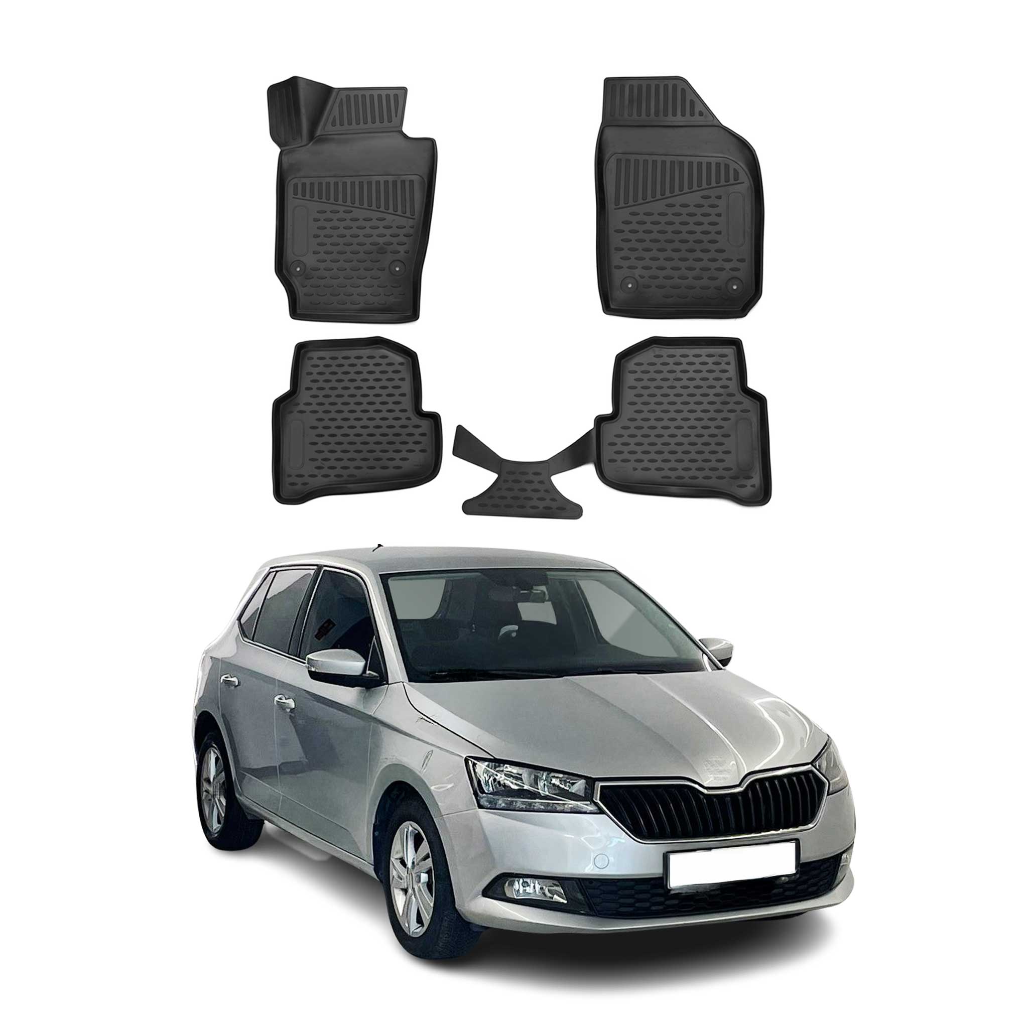 OMAC Gummimatten Fußmatten für Skoda Fabia 2015-2021 TPE Automatten Schwarz 4x