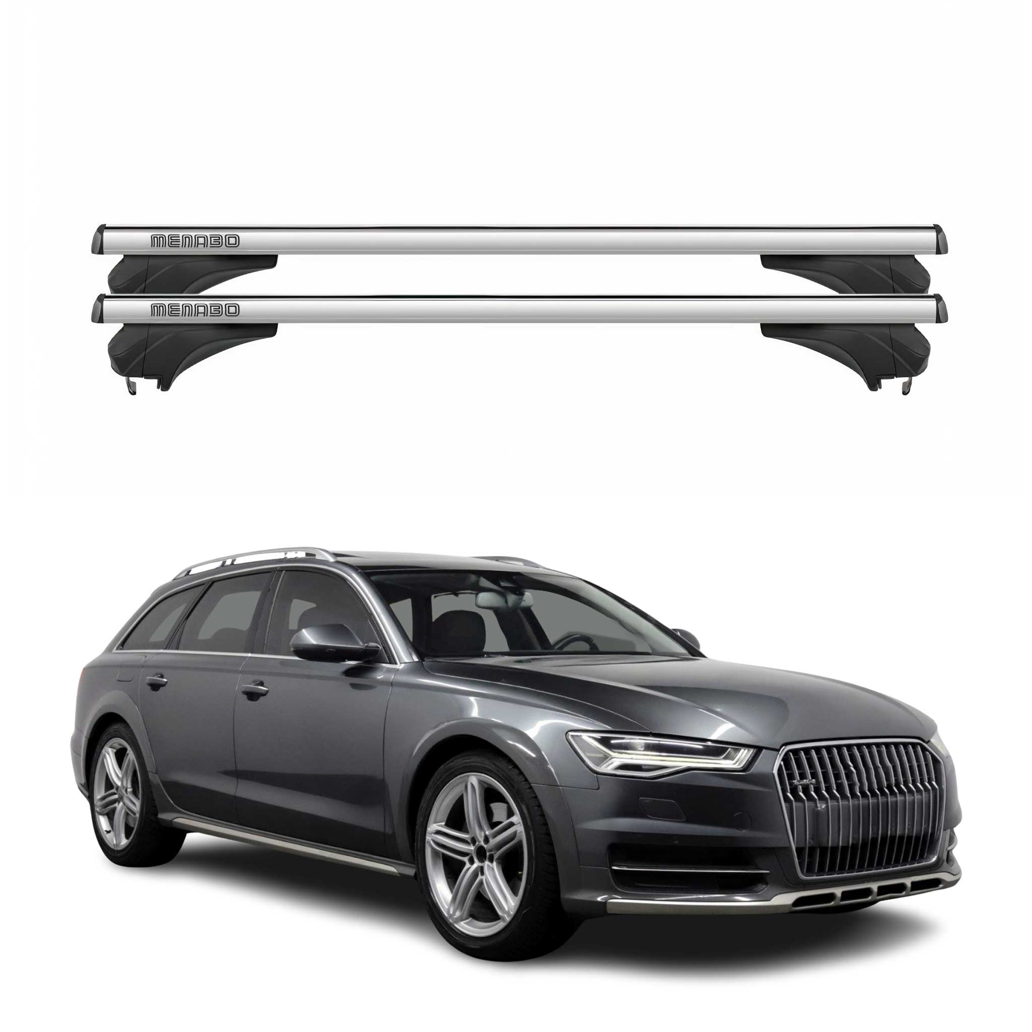 Menabo Dachträger Grundtäger für Audi A6 4G Allroad 2012-2018 Alu Silber 2 tlg