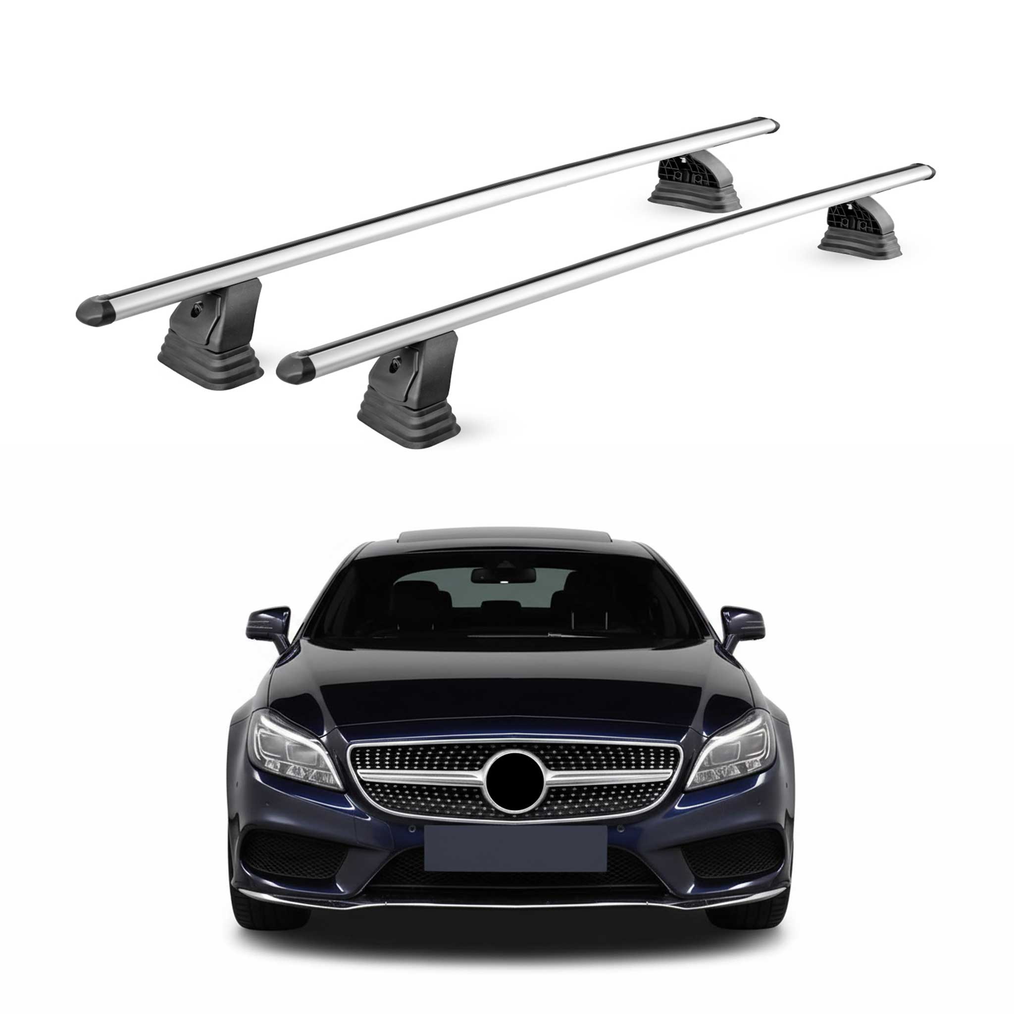 Alu Dachträger für Mercedes CLS C218 X218 2011-2018 TÜV T-Nut 75 kg 2tlg Silber