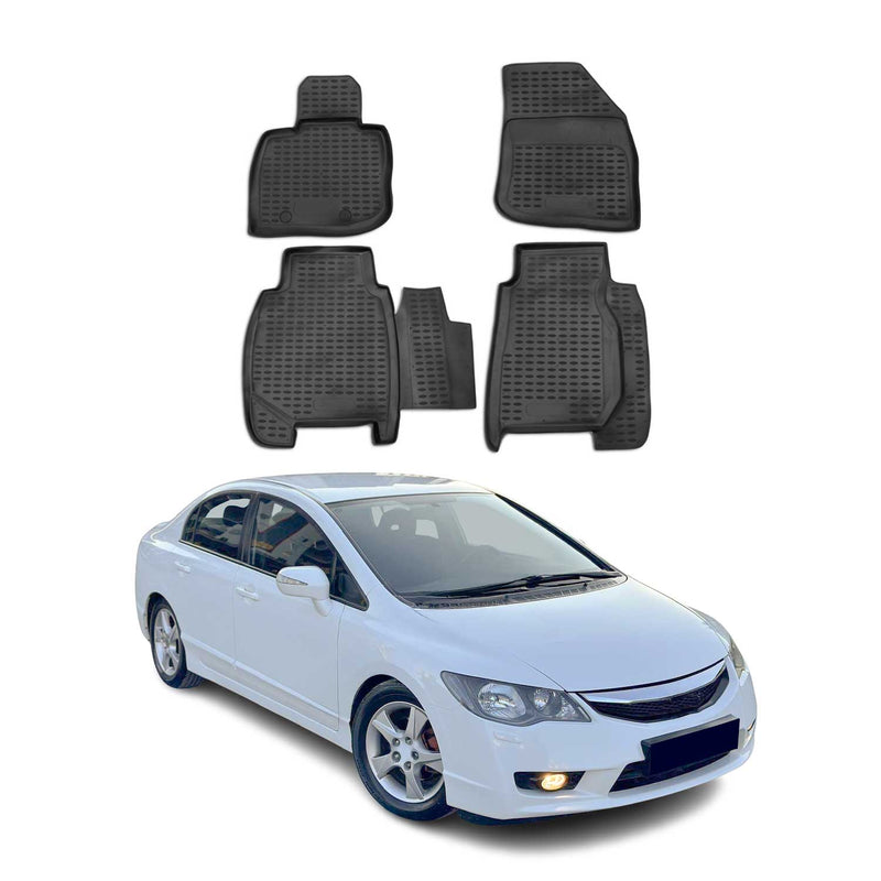 OMAC Gummimatten Fußmatten für Honda Civic 2005-2011 5tür TPE Matten Schwarz 4x