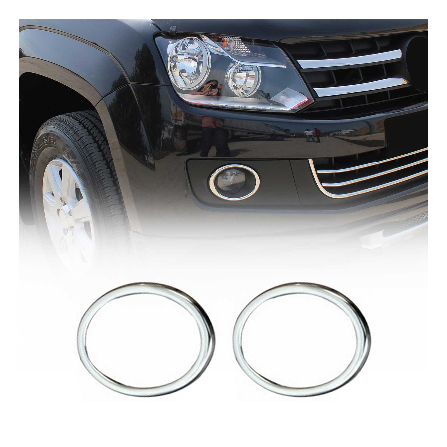 Nebelscheinwerfer Rahmen Umrandung für VW Amarok Trendline 2010-2012 Ringe Chrom
