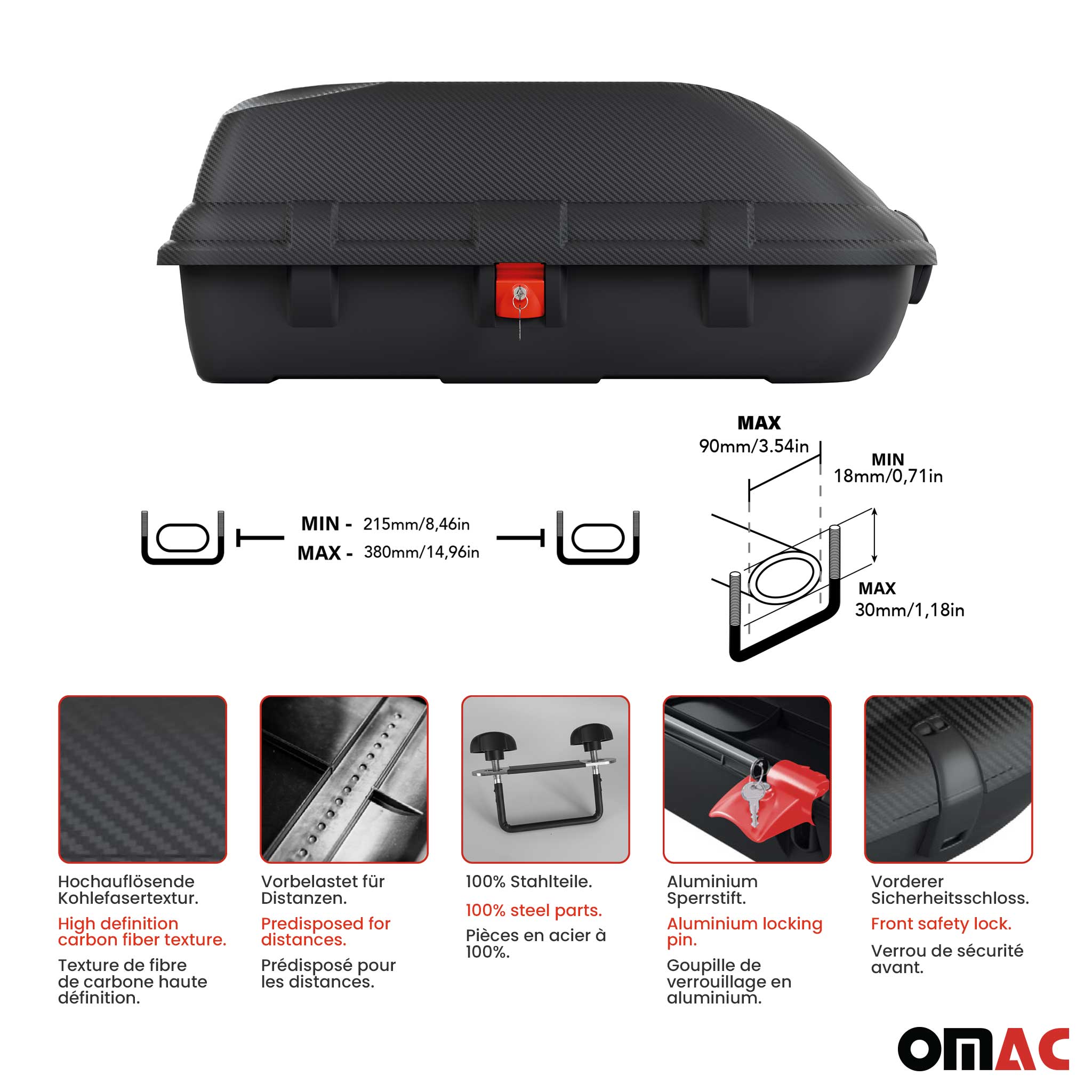 Dachbox Dachkoffer Gepäckbox 270 Liter Carbonlook Abschließbar Autobox
