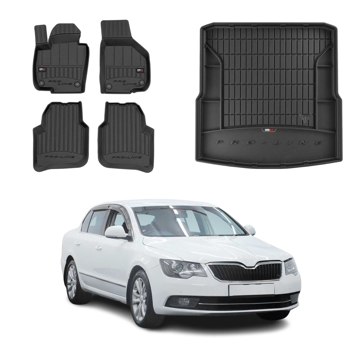 Fußmatten & Kofferraumwanne für Skoda Superb Kombi 2008-15 ohne seitliche Ablage