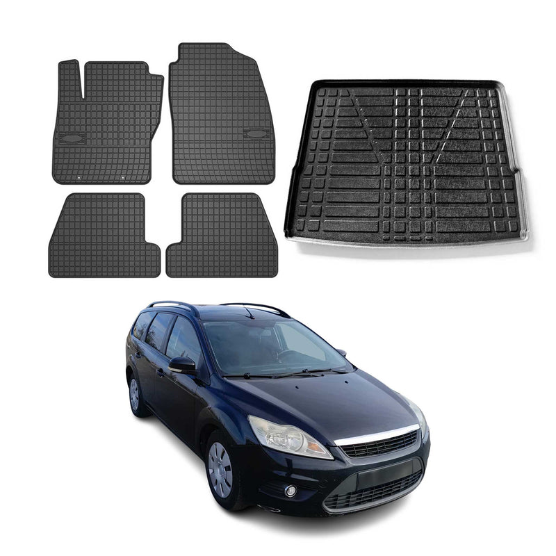 Fußmatten & Kofferraumwanne Set für Ford Focus mk2 2004-2011 Turnier Gummi 5x