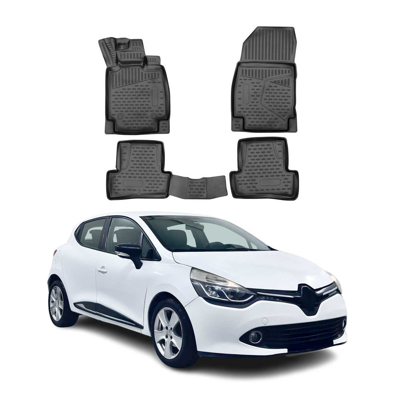OMAC Gummimatten Fußmatten für Renault Clio 2012-2016 RHD TPE Matten Schwarz 4x