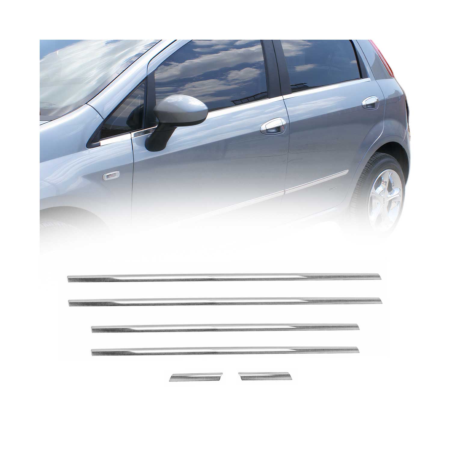 Fensterleisten Zierleisten für Fiat Punto Evo 2009-2012 Edelstahl Chrom 6tlg