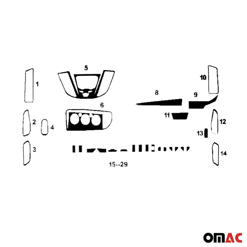 Innenraum Dekor Cockpit für Ford Transit Van 2014-2024 Wurzelholz Optik 29tlg