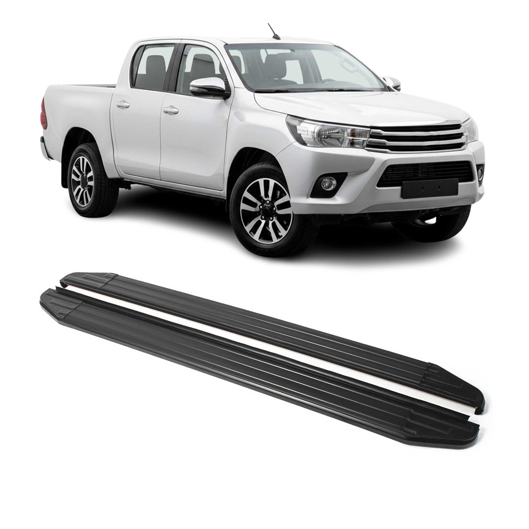 Trittbretter Seitenschweller für Toyota Hilux 2015-2024 Alu Schwarz ABE