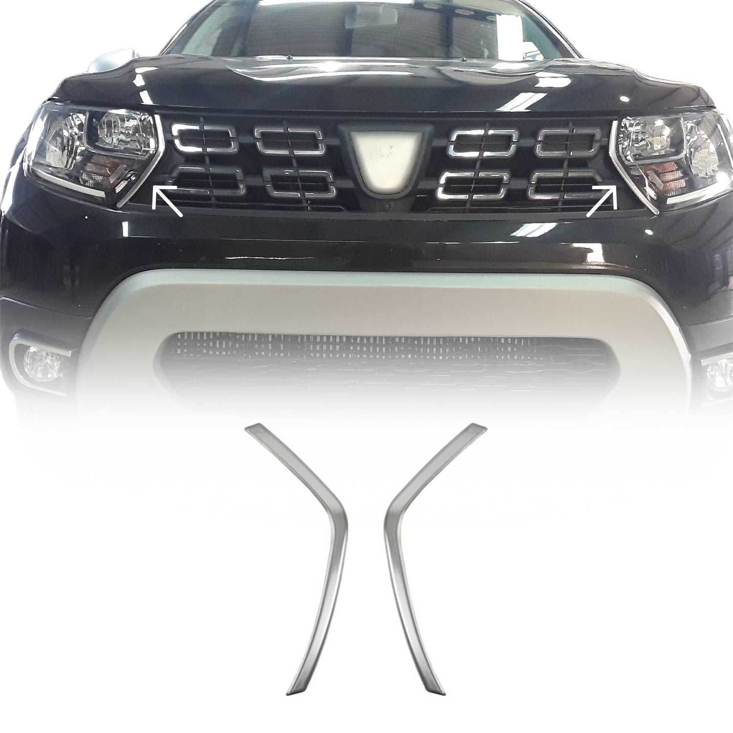 Kühlergrill Leisten Grillleisten für Dacia Duster 2018-2021 Gebürstet Chrom 2tlg