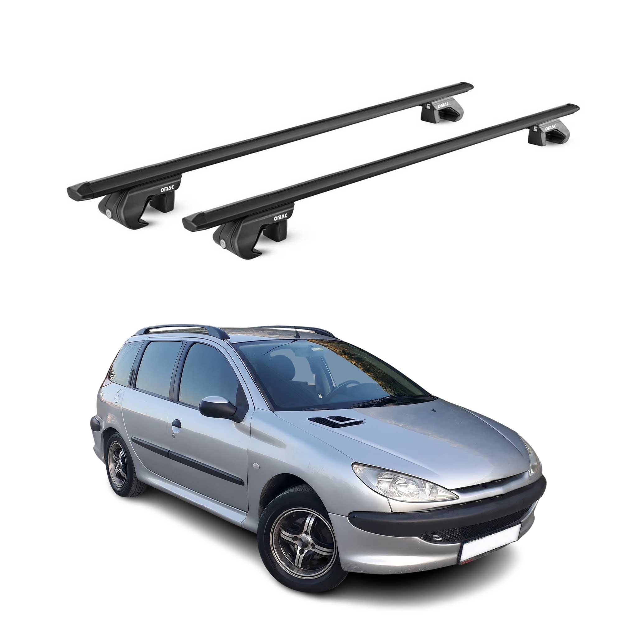 Dachträger Grundtäger für Peugeot 206 Kombi 2001-2009 90kg Alu Schwarz 2 tlg ABE