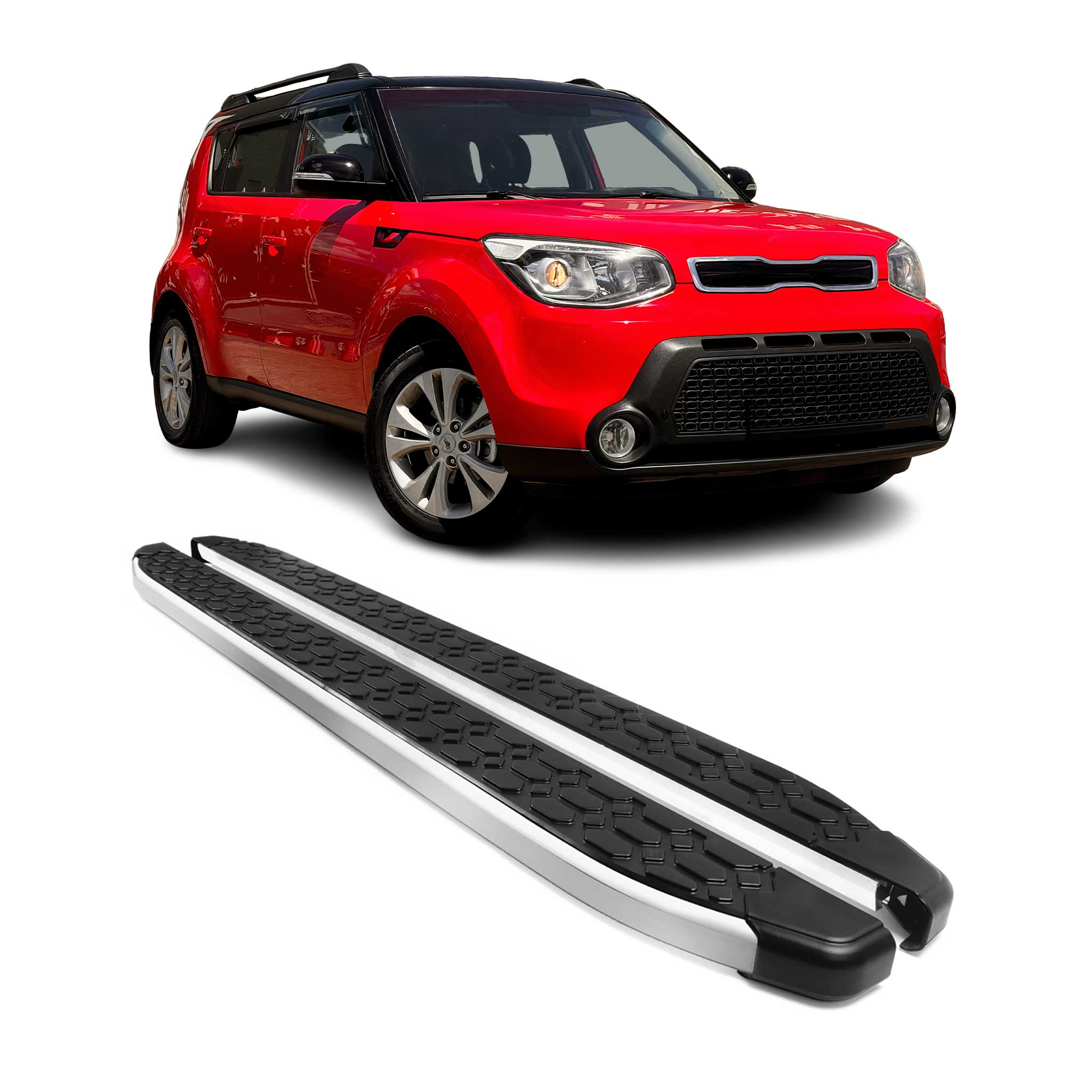 Alu Trittbretter Seitenschweller für Kia Soul II 2014-2019 Schwarz Silber 2tlg