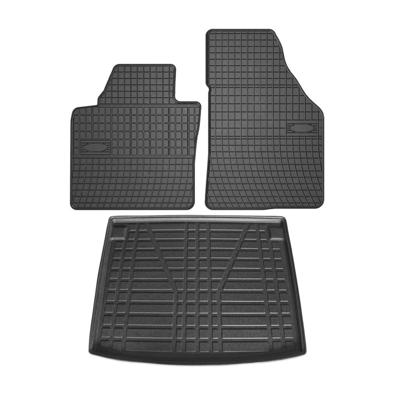 Fußmatten & Kofferraumwanne Set für VW Caddy 2004-2010 Gummi TPE Schwarz 3x