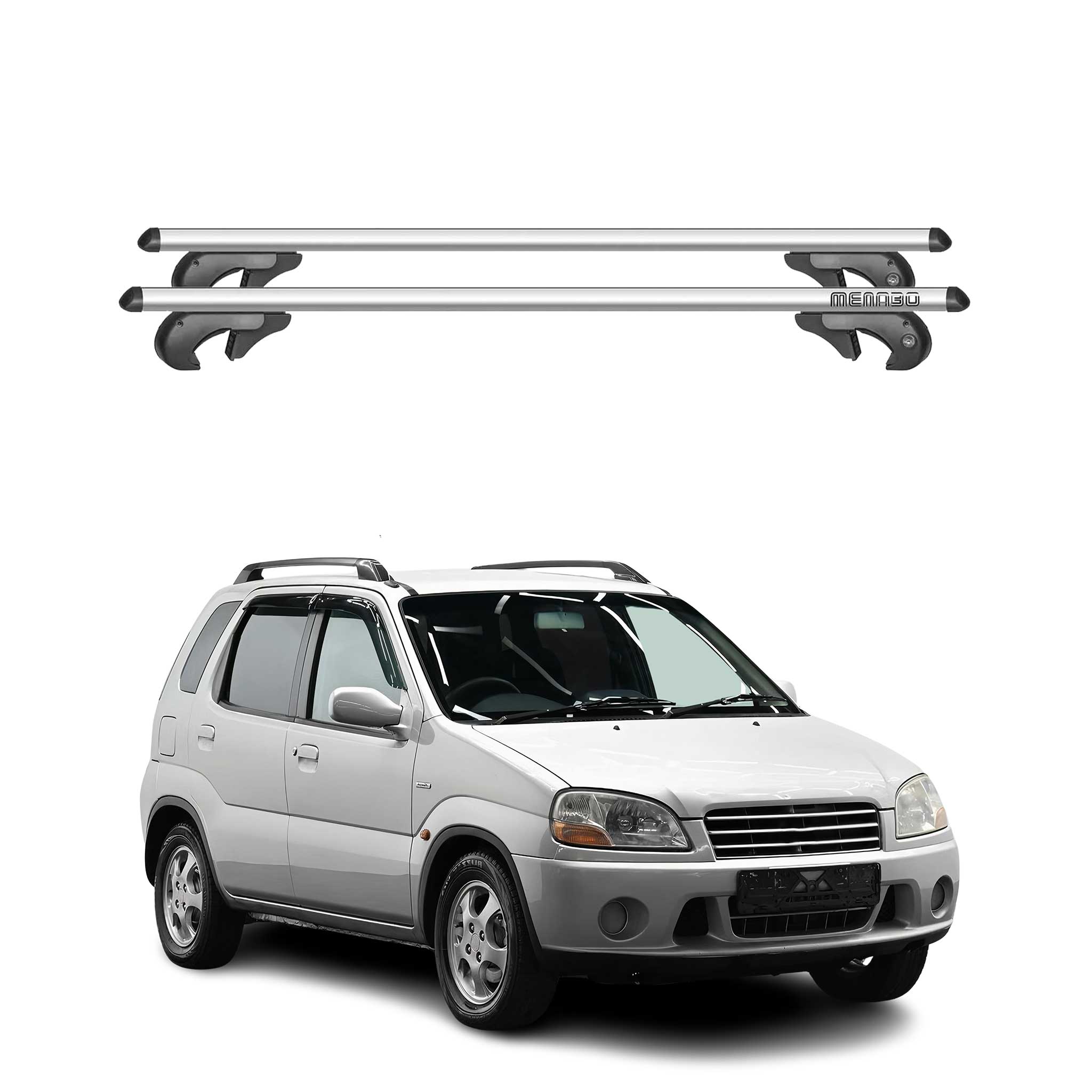 Menabo Dachträger Grundtäger für Suzuki Ignis mk1 2003-2008 FL 90kg Alu Grau 2x