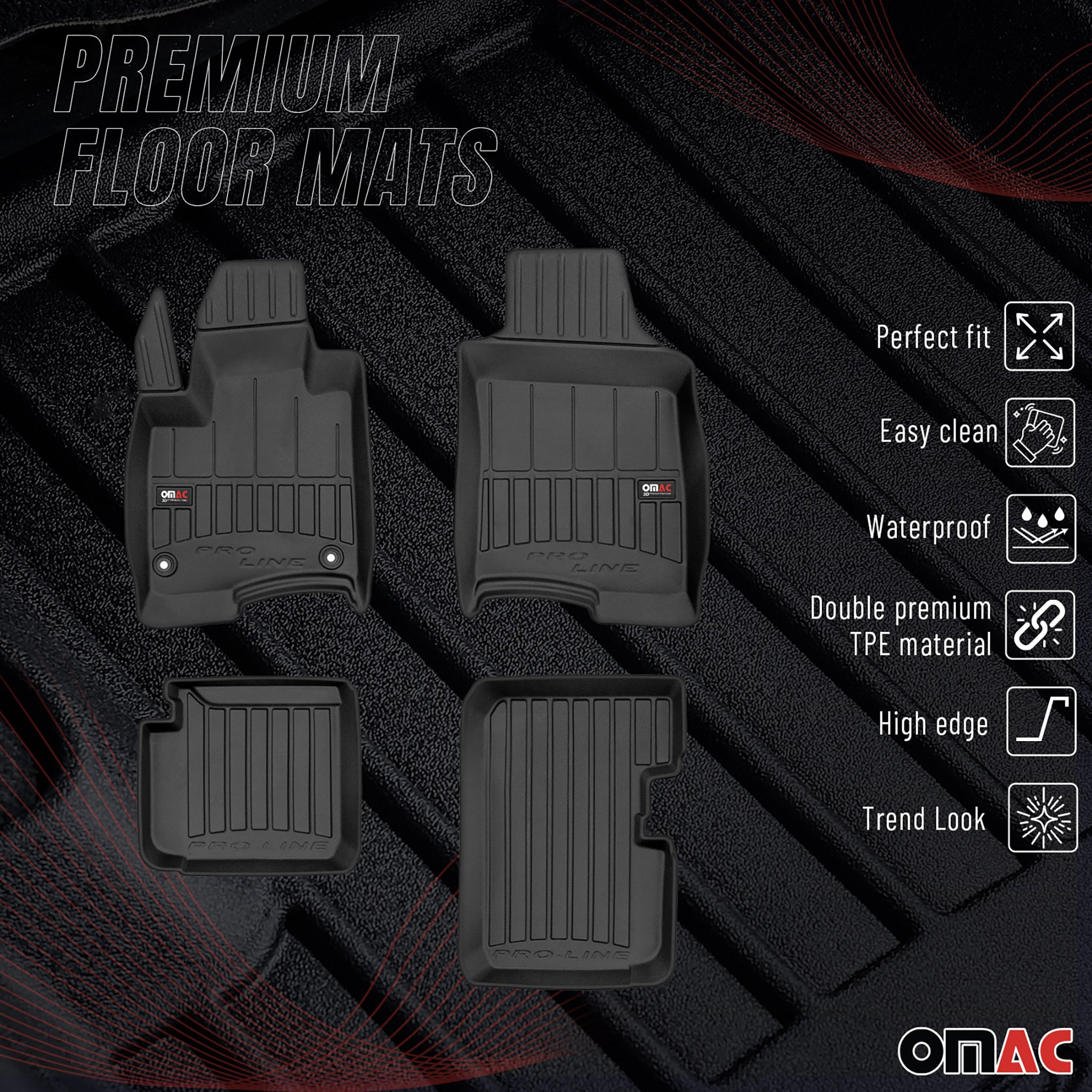 OMAC Gummi Fußmatten für Fiat Panda 2020-2026 Hybrid TPE Automatten Schwarz 4x