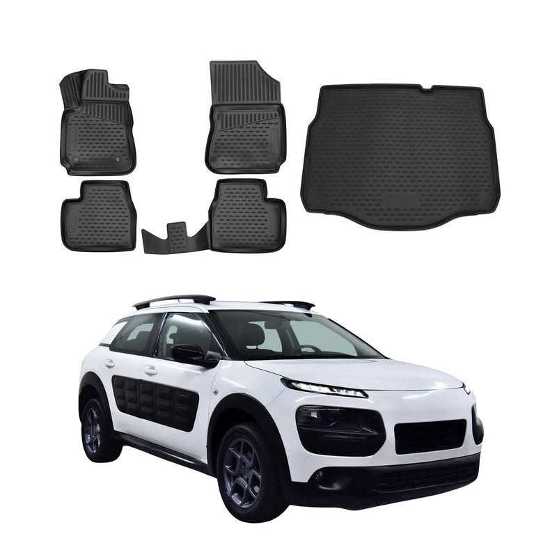 Fußmatten & Kofferraumwanne Set für Citroen C4 Cactus 2014-2020 TPE Schwarz